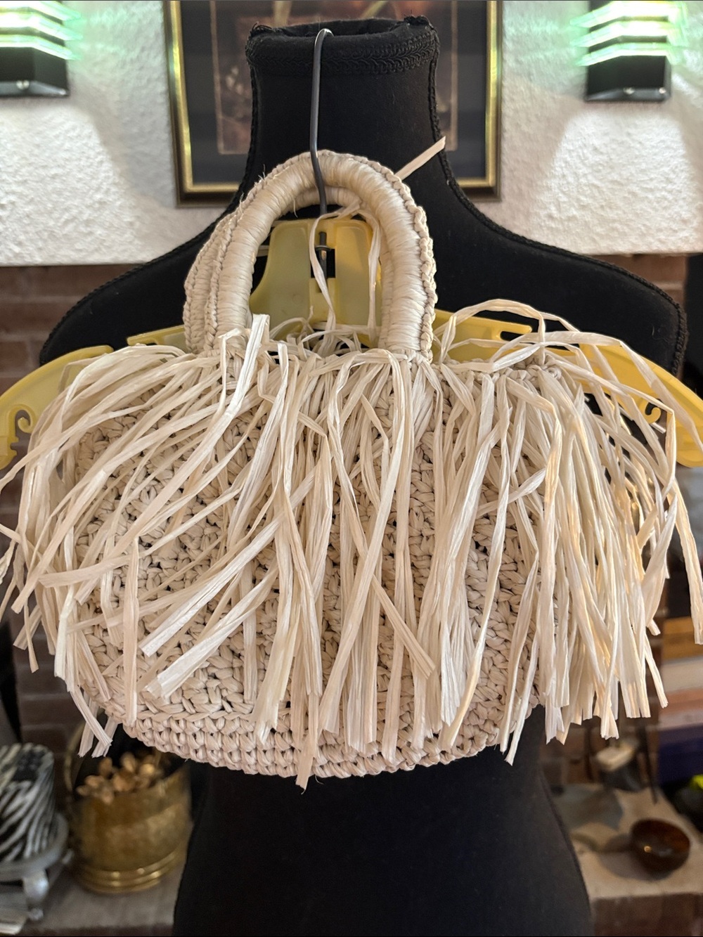 Fringed Woven Mini Tote Bag - Cream